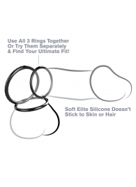 Набор из трех черных эрекционных колец Silicone 3-Ring Stamina Set - Pipedream - в Брянске купить с доставкой