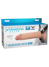 Телесный полый страпон на черных ремнях Hollow Silicone Strap-on - 17,8 см. - Pipedream - купить с доставкой в Брянске