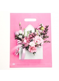 Розовый пакет с цветочным принтом и вырубной ручкой (40х31 см) - Сима-Ленд - купить с доставкой в Брянске