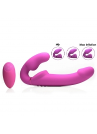 Розовый безремневой страпон с вибрацией и функцией расширения Inflatable Ergo-Fit Strapless Strap-On - XR Brands - купить с доставкой в Брянске