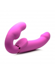 Розовый безремневой страпон с вибрацией и функцией расширения Inflatable Ergo-Fit Strapless Strap-On - XR Brands - купить с доставкой в Брянске