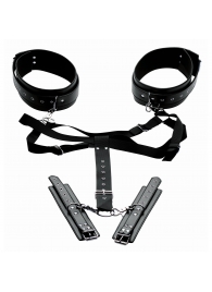 Черная бондажная система Acquire Easy Access Thigh Harness with Wrist Cuffs - XR Brands - купить с доставкой в Брянске