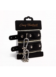 Черные скругленные наручники с мягкой бежевой подкладкой - Crazy Handmade - купить с доставкой в Брянске