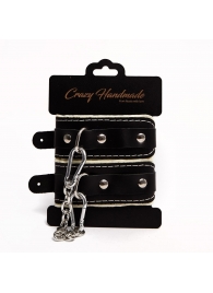 Черные скругленные наручники с мягкой бежевой подкладкой - Crazy Handmade - купить с доставкой в Брянске