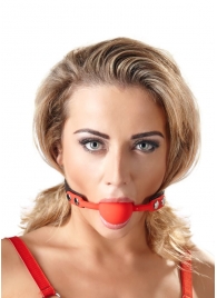 Силиконовый кляп-шар на чёрных ремешках Red Gag silicone - Orion - купить с доставкой в Брянске