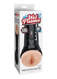 Телесный мастурбатор-вагина в черной колбе Super Luscious Lips XXL - Pipedream - в Брянске купить с доставкой