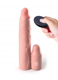 Телесная вибронасадка на член 3  Vibrating Mega X-tension with Remote - 22,9 см. - Pipedream - в Брянске купить с доставкой