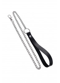 Поводок с ручкой из черной натуральной кожи и карабином для ошейника - Pecado - купить с доставкой в Брянске