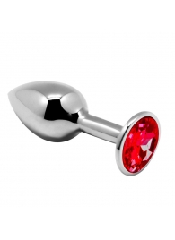 Серебристая анальная втулка Mini Metal Butt Plug Size M с красным кристаллом - Adrien Lastic в Брянске Серебристая анальная втулка Mini Metal Butt Plug Size M с красным кристаллом - Adrien Lastic