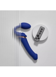 Синий безремневой страпон Multi Orgasm Bendable Strap-On size L с клиторальной стимуляцией - Strap-on-me - купить с доставкой в Брянске