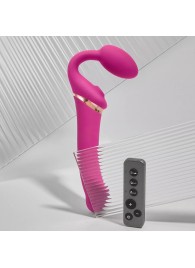 Ярко-розовый безремневой страпон Multi Orgasm Bendable Strap-On size XL с клиторальной стимуляцией - Strap-on-me - купить с доставкой в Брянске
