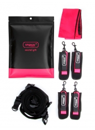 Черно-розовый эротический набор: фиксатор, оковы, наручники, повязка - Erokay - купить с доставкой в Брянске