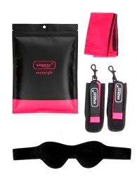 Черно-розовый эротический набор: маска, наручники и повязка - Erokay - купить с доставкой в Брянске