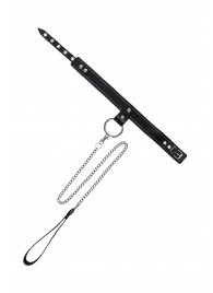 Черный узкий однослойный ошейник с серебристым поводком-цепочкой - Pecado - купить с доставкой в Брянске