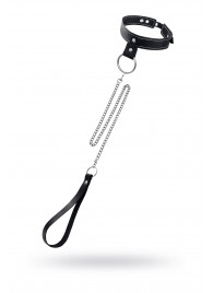 Черный узкий однослойный ошейник с серебристым поводком-цепочкой - Pecado - купить с доставкой в Брянске