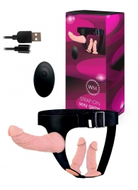 Женский страпон с 3 насадками и вибрацией - Erowoman-Eroman - купить с доставкой в Брянске