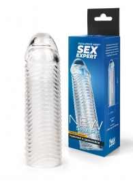 Прозрачная закрытая насадка на пенис с ребрышками - 16 см. - Sex Expert - в Брянске купить с доставкой