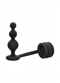 Черное эрекционное кольцо с анальной елочкой Cockring With Beaded Anal Plug - Dream Toys - в Брянске купить с доставкой