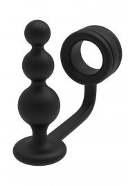 Черное эрекционное кольцо с анальной елочкой Cockring With Beaded Anal Plug - Dream Toys - в Брянске купить с доставкой