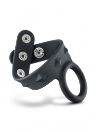 Черное эрекционное кольцо с подхватом мошонки на кнопках VS6 - Blush Novelties - в Брянске купить с доставкой