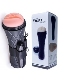 Телесный мастурбатор-вагина в черной колбе с вибрацией - Boys of Toys - в Брянске купить с доставкой