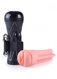 Телесный мастурбатор-вагина в черной колбе с вибрацией - Boys of Toys - в Брянске купить с доставкой