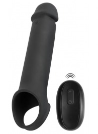 Черная вибронасадка для пениса с хомутом для мошонки и пультом ДУ Remote Controlled Penis Extension - Orion - в Брянске купить с доставкой