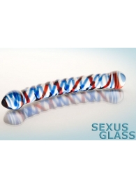 Двусторонний стеклянный фаллос с разноцветными спиралями - Sexus купить с доставкой в интернет-магазине Orgasmix в Брянске Двусторонний стеклянный фаллос с разноцветными спиралями - Sexus
