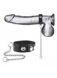 Утяжка на пенис с поводком Snap Cock Ring With 12  Leash - BlueLine - купить с доставкой в Брянске