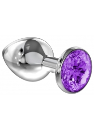 Малая серебристая анальная пробка Diamond Purple Sparkle Small с фиолетовым кристаллом - 7 см. - Lola Games - купить с доставкой в Брянске