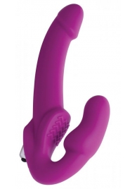 Ярко-розовый безремневой вибрострапон Evoke Vibrating Strapless Silicone Strap-on Dildo - XR Brands - купить с доставкой в Брянске