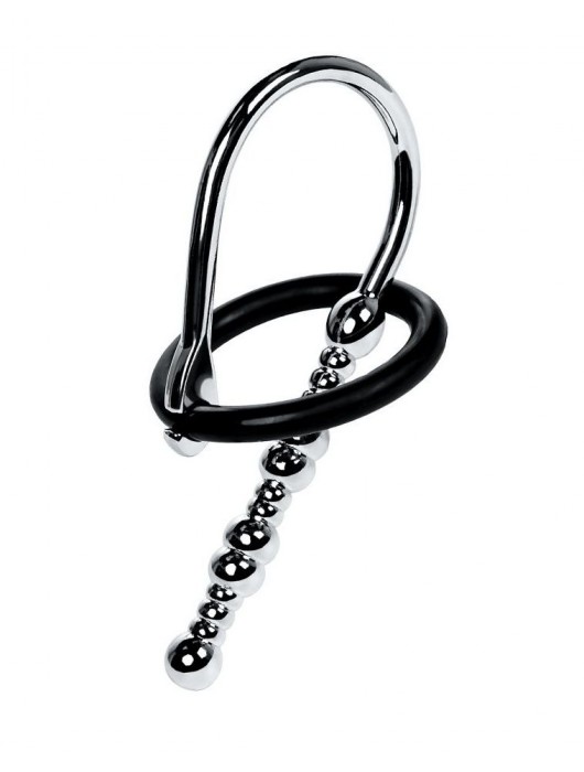 Серебристый уретральный плаг-бусины TOYFA Metal с мягким фиксириющим кольцом - ToyFa - купить с доставкой в Брянске