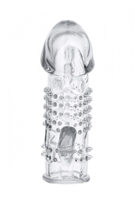 Прозрачная гелевая насадка с шипами и клиторальным отростком - 13 см. - Toyfa Basic - в Брянске купить с доставкой