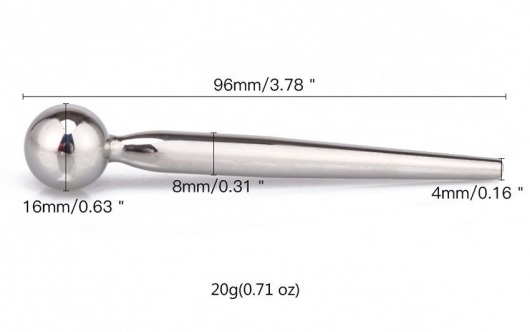 Гладкий металлический уретральный плаг с шариком - 9,6 см. - Notabu - купить с доставкой в Брянске