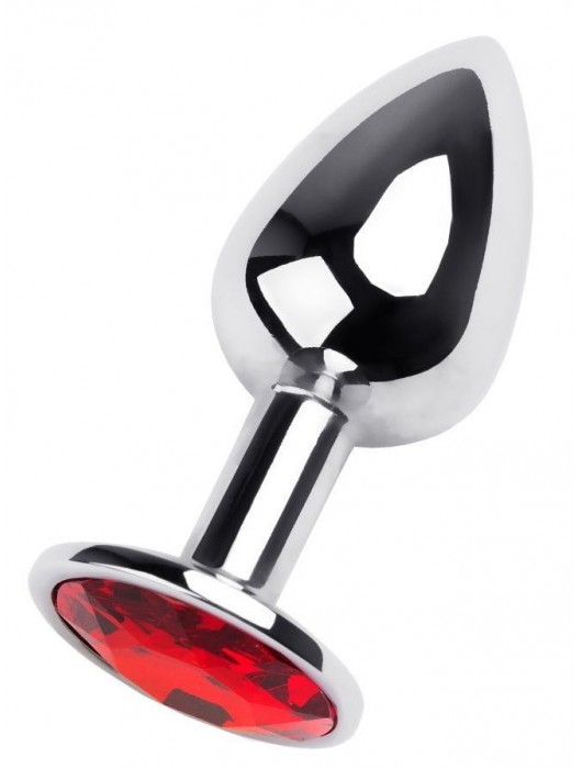 Маленькая коническая серебристая анальная пробка с красным кристаллом - 7 см. - ToyFa - купить с доставкой в Брянске