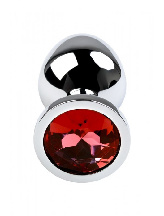 Серебристая коническая анальная пробка с красным кристаллом - 8 см. - ToyFa - купить с доставкой в Брянске