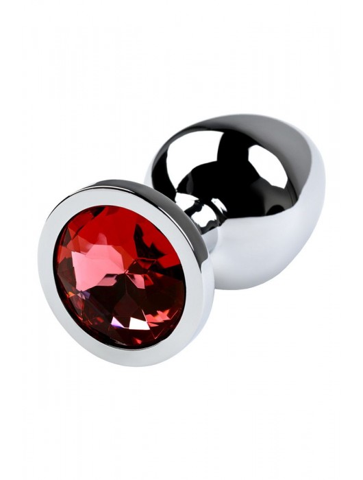 Серебристая коническая анальная пробка с красным кристаллом - 8 см. - ToyFa - купить с доставкой в Брянске