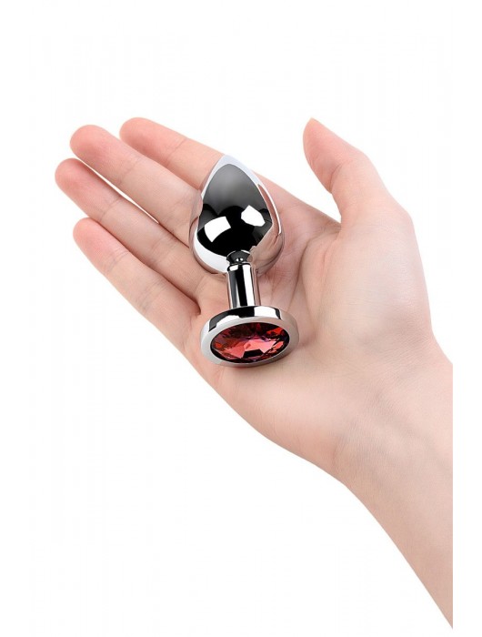 Серебристая коническая анальная пробка с красным кристаллом - 8 см. - ToyFa - купить с доставкой в Брянске