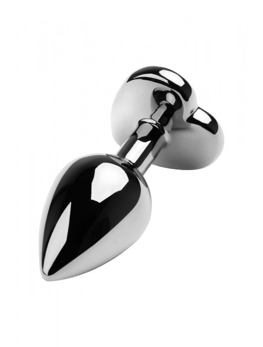 Серебристая коническая анальная пробка с красным кристаллом-сердечком - 7 см. - ToyFa - купить с доставкой в Брянске