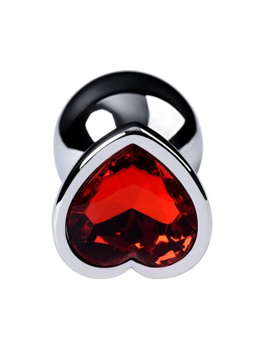 Серебристая коническая анальная пробка с красным кристаллом-сердечком - 7 см. - ToyFa - купить с доставкой в Брянске