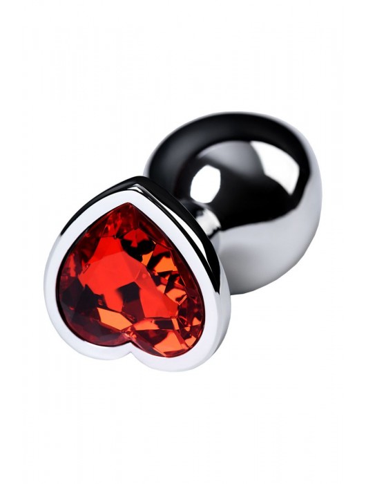 Серебристая коническая анальная пробка с красным кристаллом-сердечком - 7 см. - ToyFa - купить с доставкой в Брянске