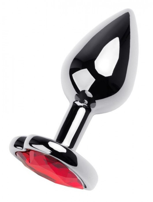 Серебристая коническая анальная пробка с красным кристаллом-сердечком - 7 см. - ToyFa - купить с доставкой в Брянске