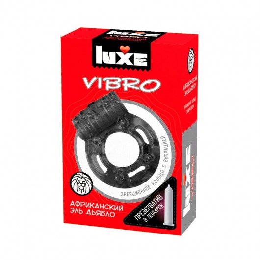 Чёрное эрекционное виброкольцо Luxe VIBRO  Африканский Эль Дьябло  + презерватив - Luxe - в Брянске купить с доставкой