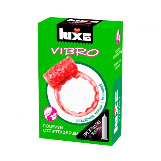 Розовое эрекционное виброкольцо Luxe VIBRO  Поцелуй стриптизёрши  + презерватив - Luxe - в Брянске купить с доставкой