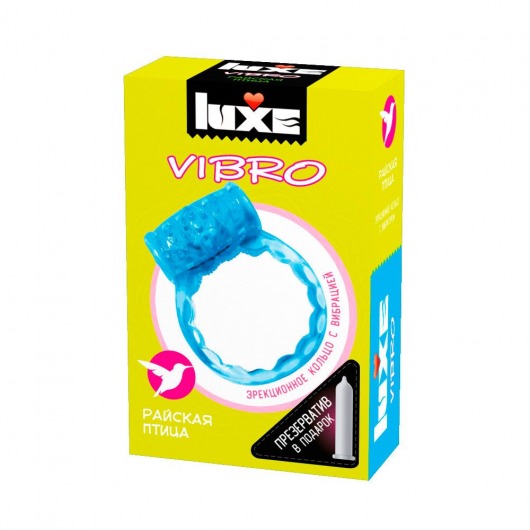 Голубое эрекционное виброкольцо Luxe VIBRO  Райская птица  + презерватив - Luxe - в Брянске купить с доставкой