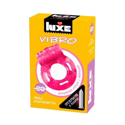 Розовое эрекционное виброкольцо Luxe VIBRO  Ужас Альпиниста  + презерватив - Luxe - в Брянске купить с доставкой