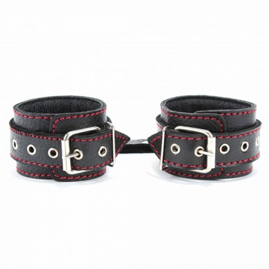 Черные наручники из натуральной кожи на карабинах - БДСМ Арсенал - купить с доставкой в Брянске