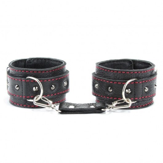 Черные наручники из натуральной кожи на карабинах - БДСМ Арсенал - купить с доставкой в Брянске