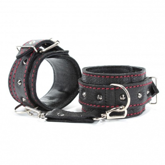 Черные наручники из натуральной кожи на карабинах - БДСМ Арсенал - купить с доставкой в Брянске