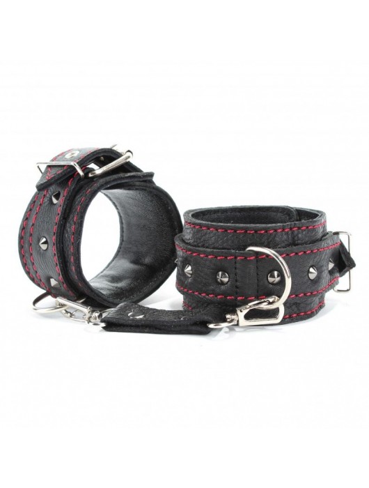 Черные оковы с шипами и контрастной строчкой - БДСМ Арсенал - купить с доставкой в Брянске